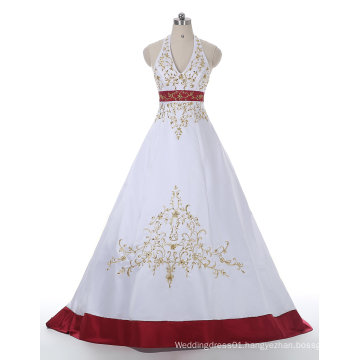 Red/White Gold Embroidery Satin Wedding Dress
